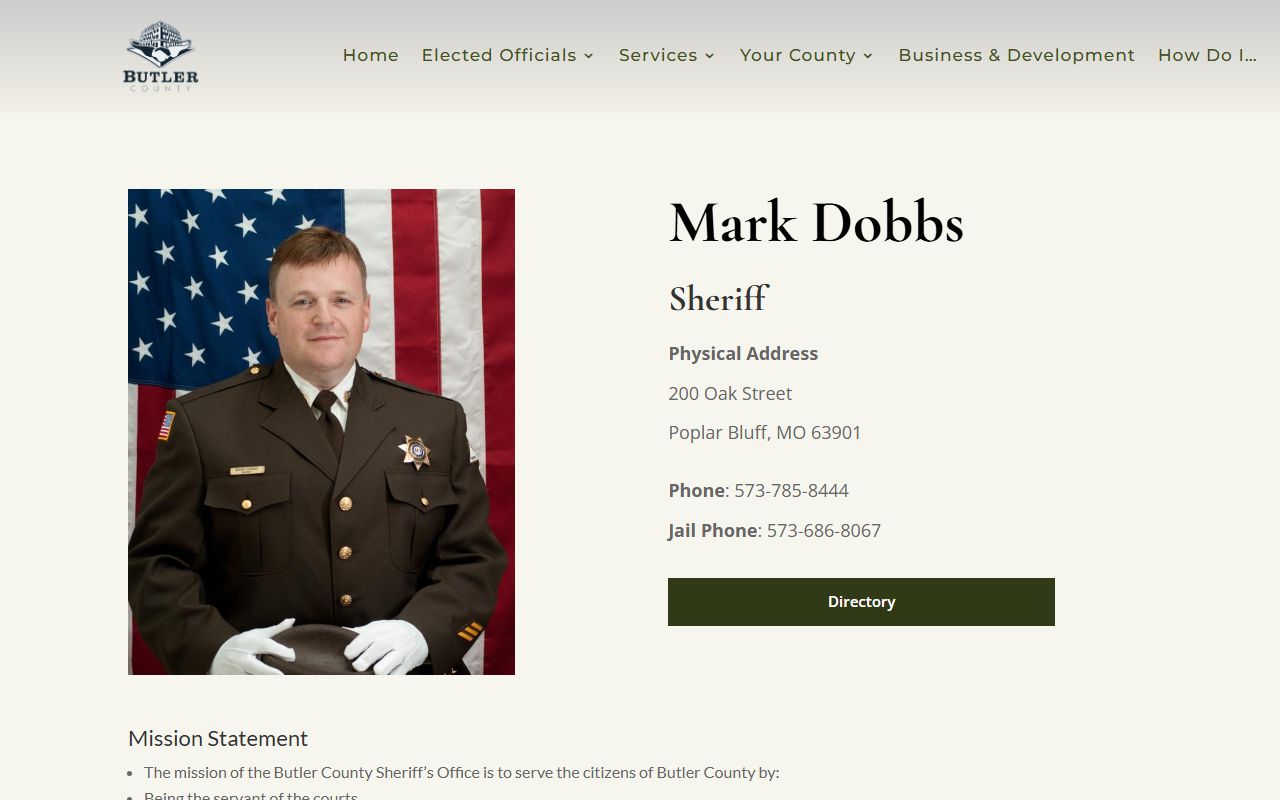 Butler County Detention Center inmate lookup and sheriff contact page