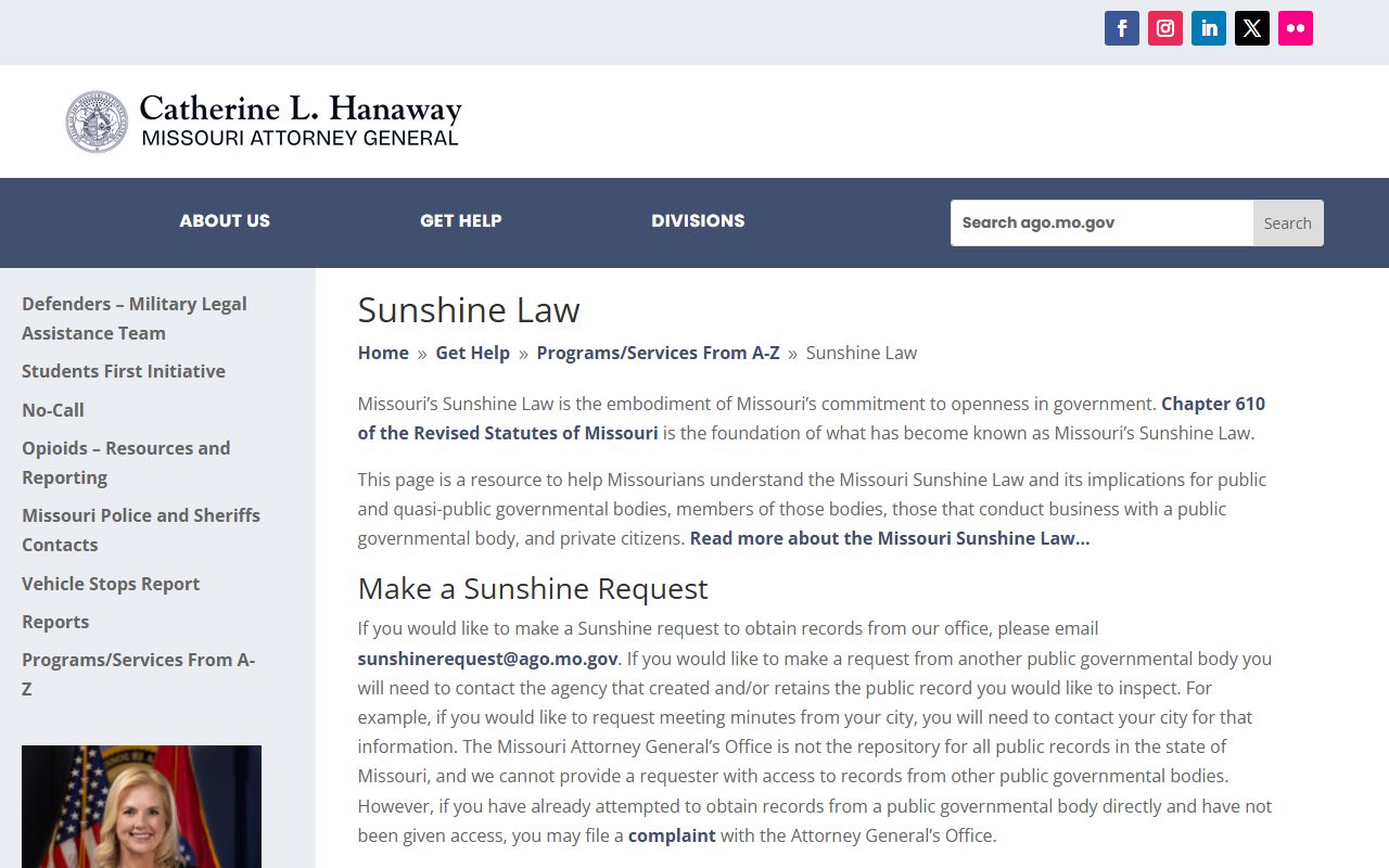 Butler County inmate population Missouri Sunshine Law records request